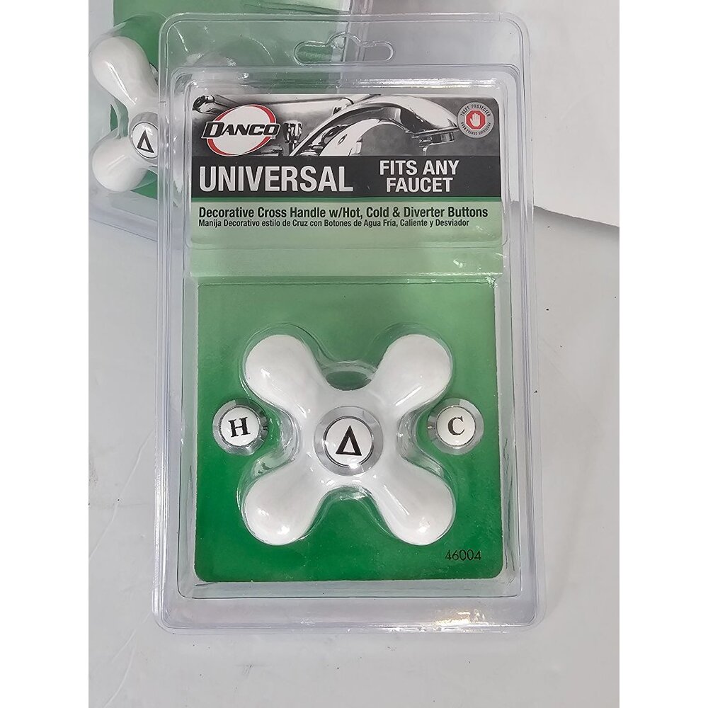 Set of 2 Danco Universal Decorative Cross Faucet Handle w Hot Cold Diverter Butt